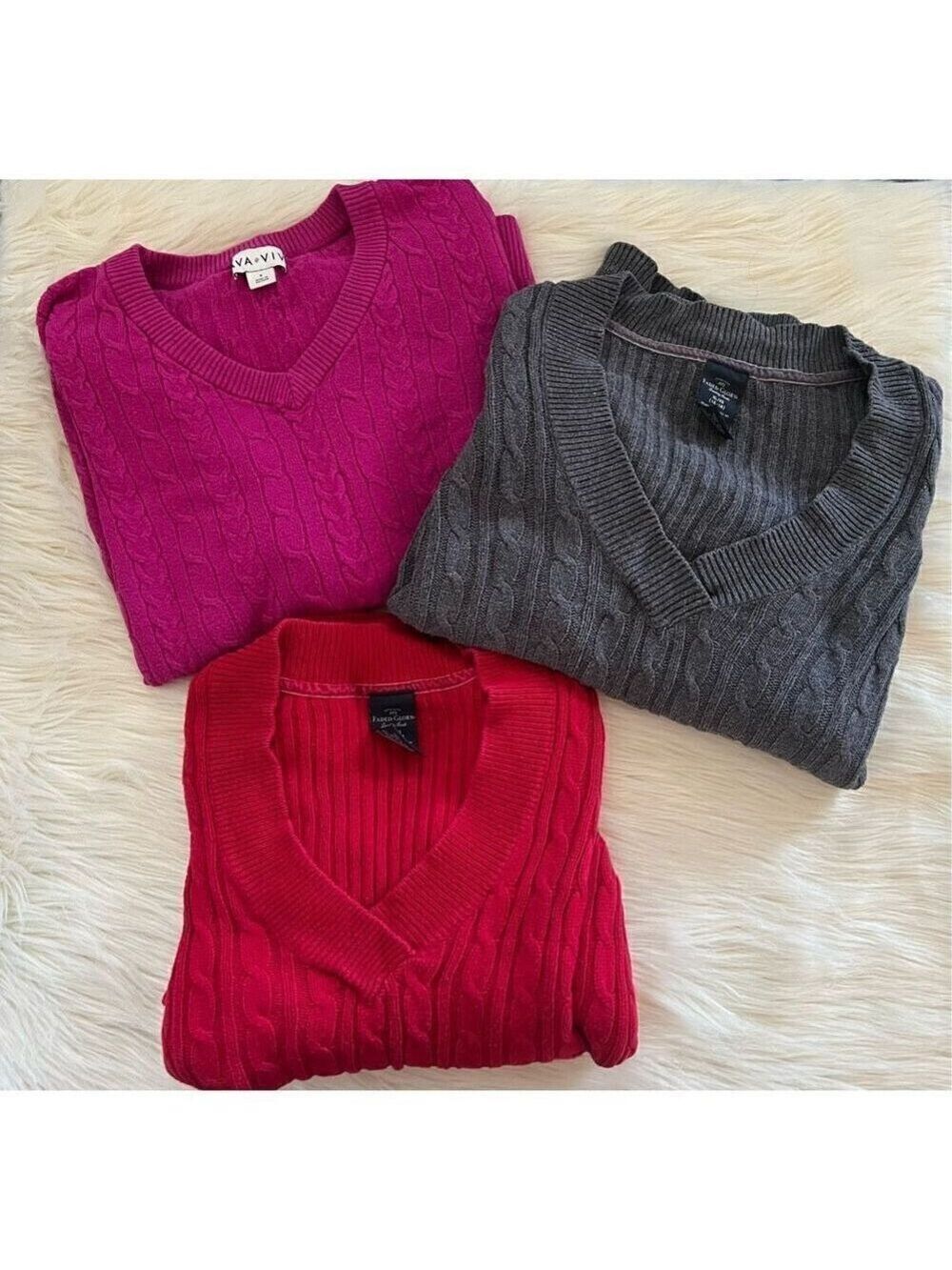 Bundle of 3 Cable Knit V Neck Sweaters (1X)